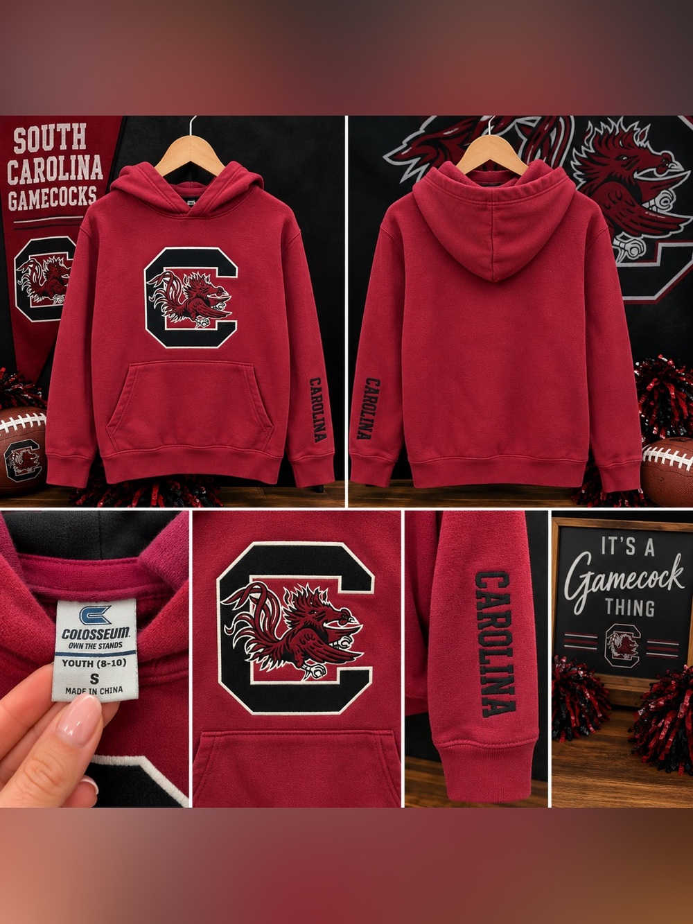 South Carolina Gamecocks Colosseum Youth Hoodie Garnet Size 8-10